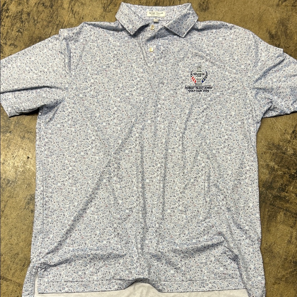 Peter Millar Light Blue Patterned Golf Shirt - image 1